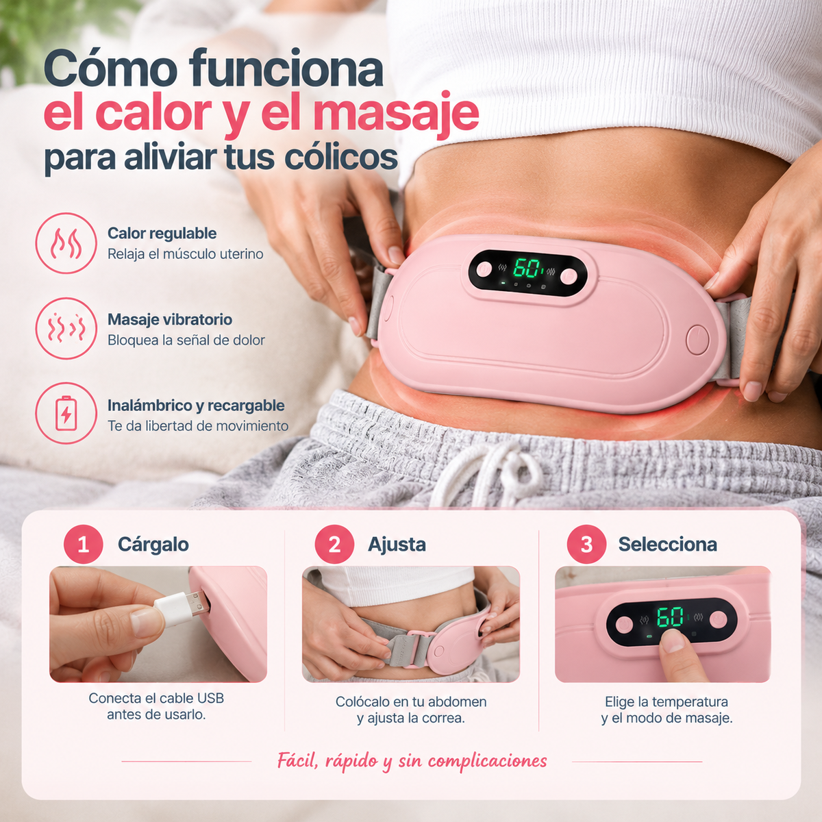 Cinturón Térmico Masajeador: Alivio Natural e Instantáneo para Cólicos y Dolor Menstrual